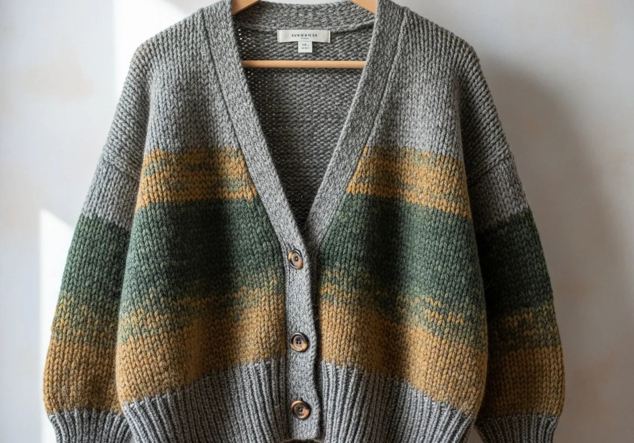Recycled wool cardigan combining warmth with environmental responsibility
